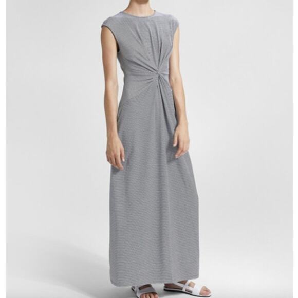 Theory Dresses & Skirts - Theory Dress Front Knot Twist Striped Black White Size M Maxi Sleeveless Stretch